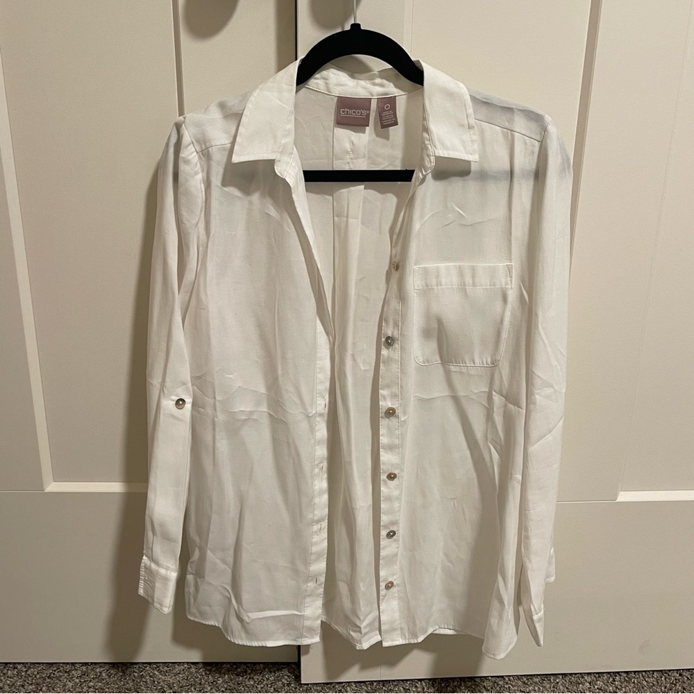 White loose button up blouse